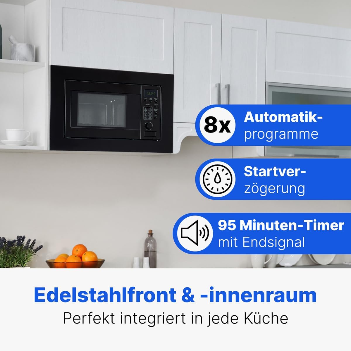 Bomann Einbaumikrowelle mit Grill | 60cm | 800W Mikrowelle | 1000W Grill | inkl. Grillrost und Drehteller | 20L Einbau Mikrowellengerät | MWG 2215 EB schwarz