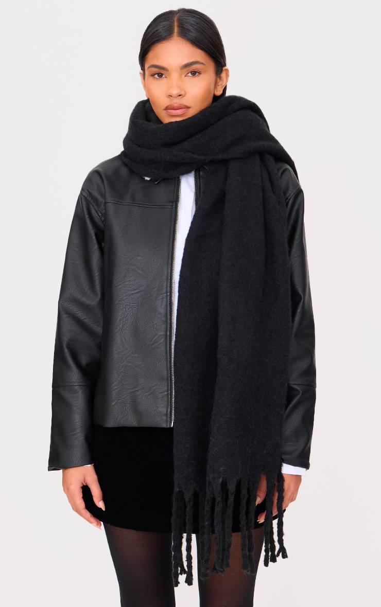 Noir Écharpe Douce À Pompons Style Plaid