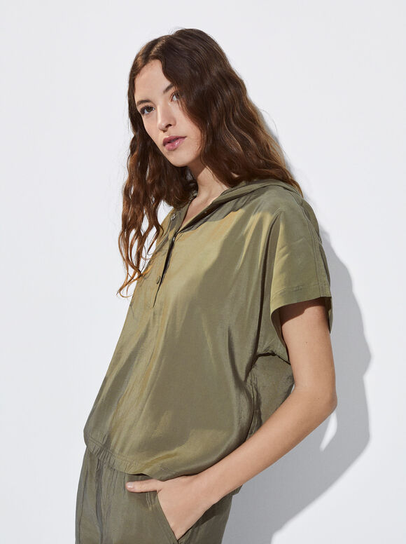 Camisa com capuz fluida - Cáqui