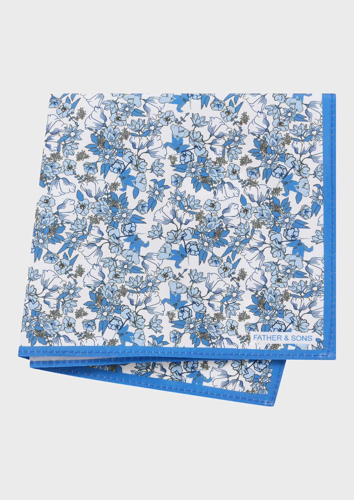 Pochette blanche à motif fleuri bleu ciel