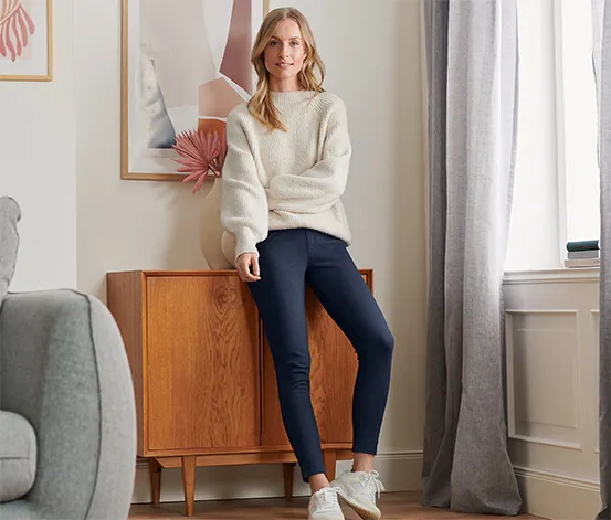 Gefütterte Leggings in Jeansoptik, darkblue denim