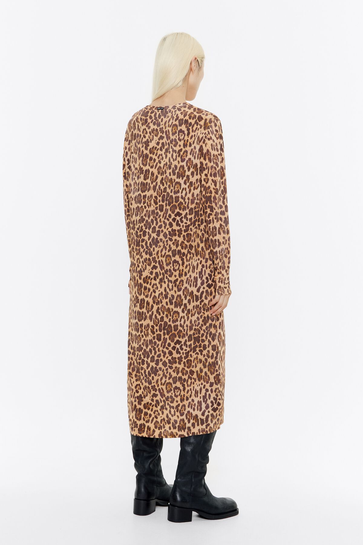 Vestido midi de viscose com estampa de leopardo natural