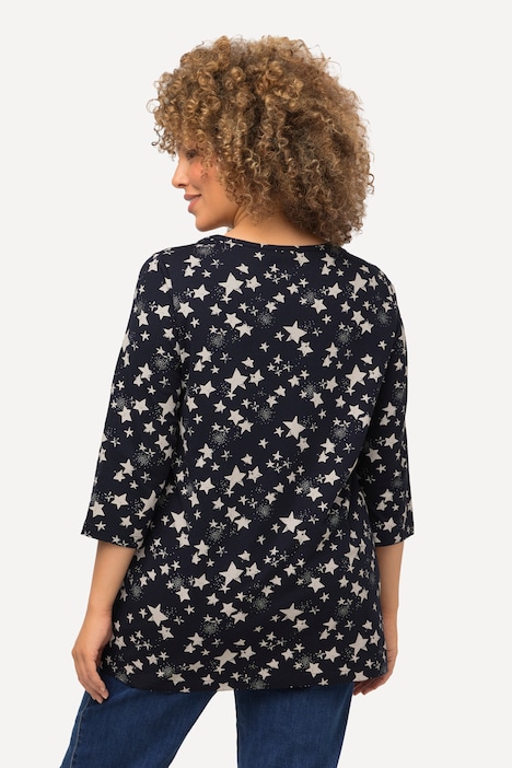Weihnachts-Shirt, Sterne, V-Ausschnitt, 3/4-Arm