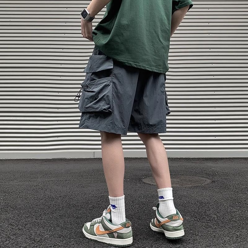 Koiyua - Lage taille, effen cargoshorts met trekkoord