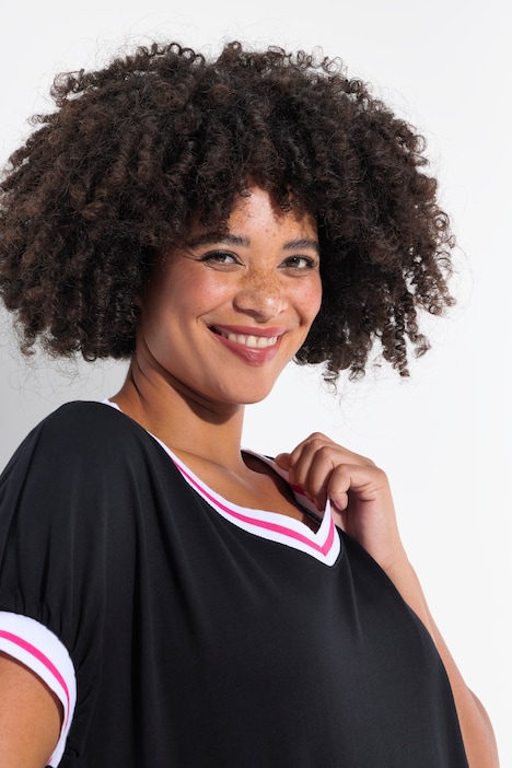 Sweater, oversized, V-Ausschnitt, Streifenbündchen