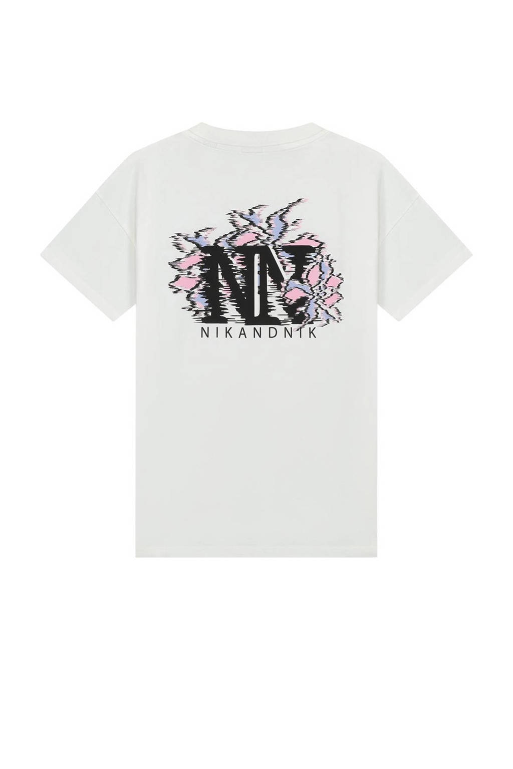 NIK&NIK T-shirt Logo met backprint wit/lavendelblauw