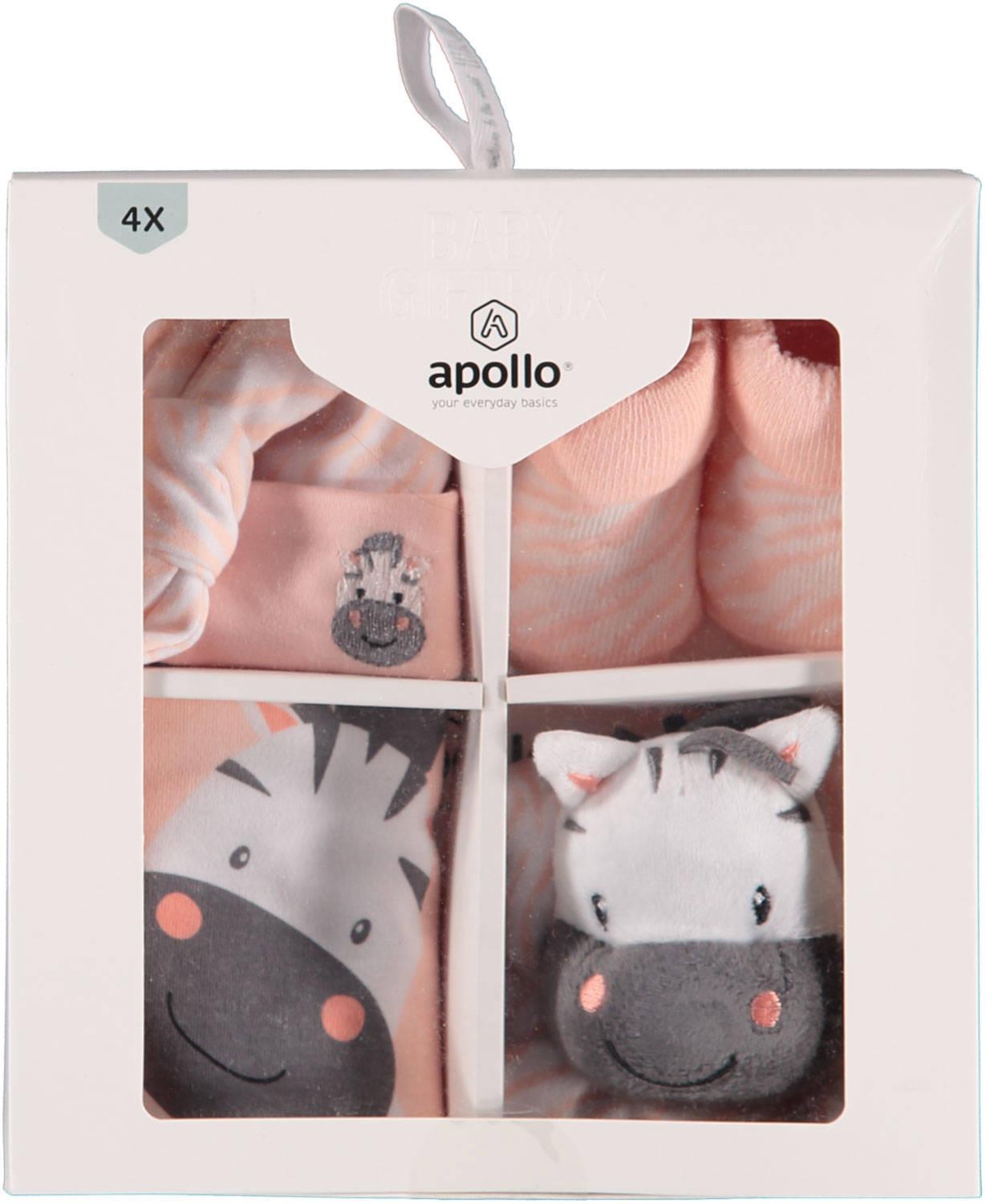 Apollo baby geschenkset Zebra lichtroze/wit