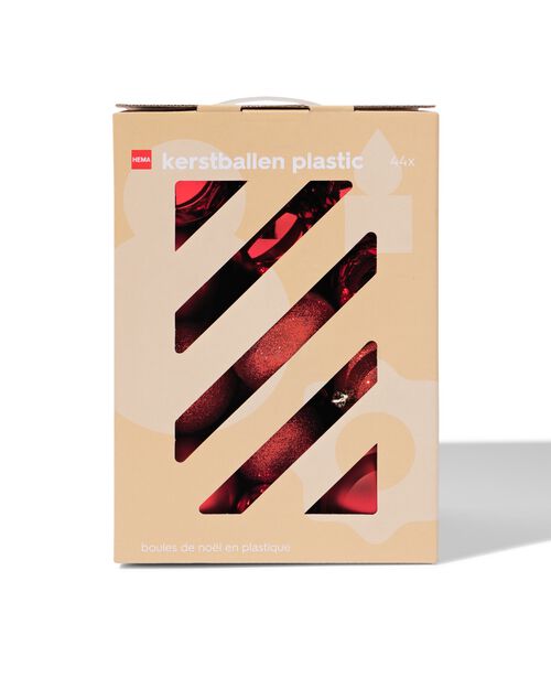 set plastic kerstballen rood - 44 stuks