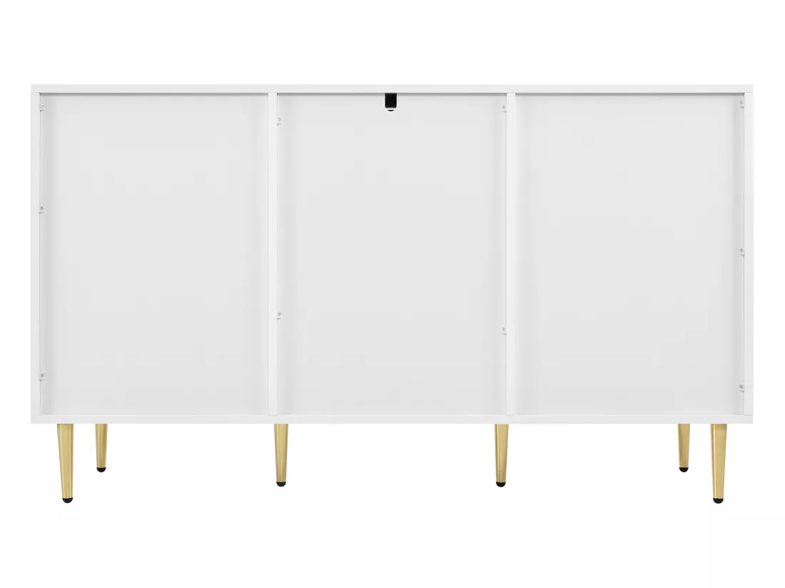 Buffet moderne avec pieds et poignées dorés, coins arrondis, 127l*45p*75h, blanc