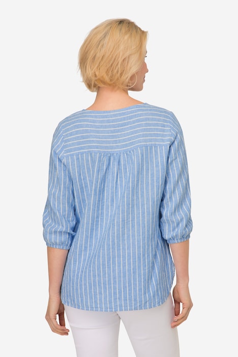 Bluse, Leinenmix, Streifen, Rundhals, 3/4-Ärmel
