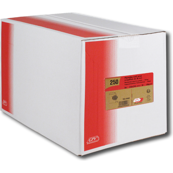 Boite de 250 sacs à soufflets kraft brun 26 280x375 120 g/m² bande de protection