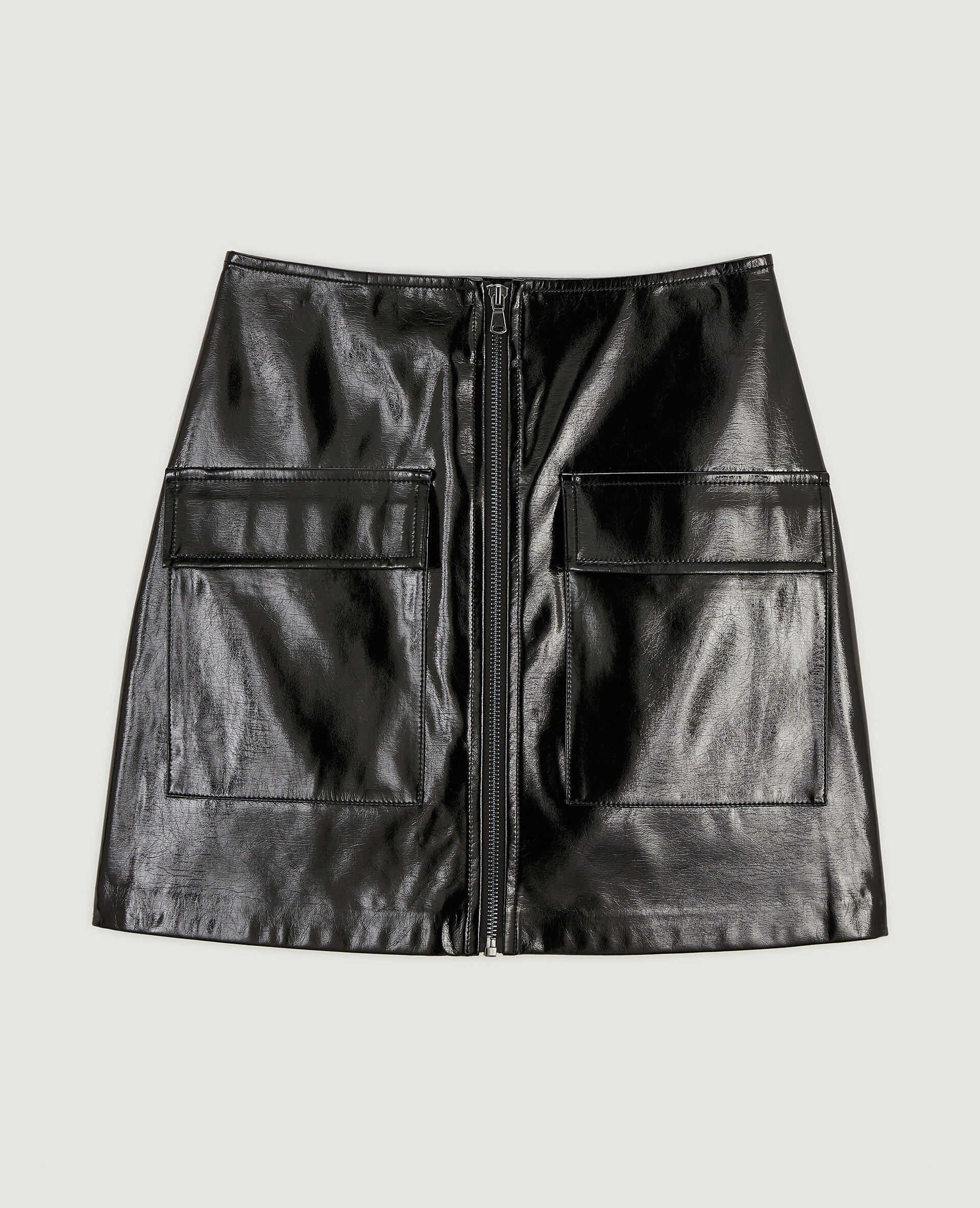 Jupe courte zippée en vinyle - Noir