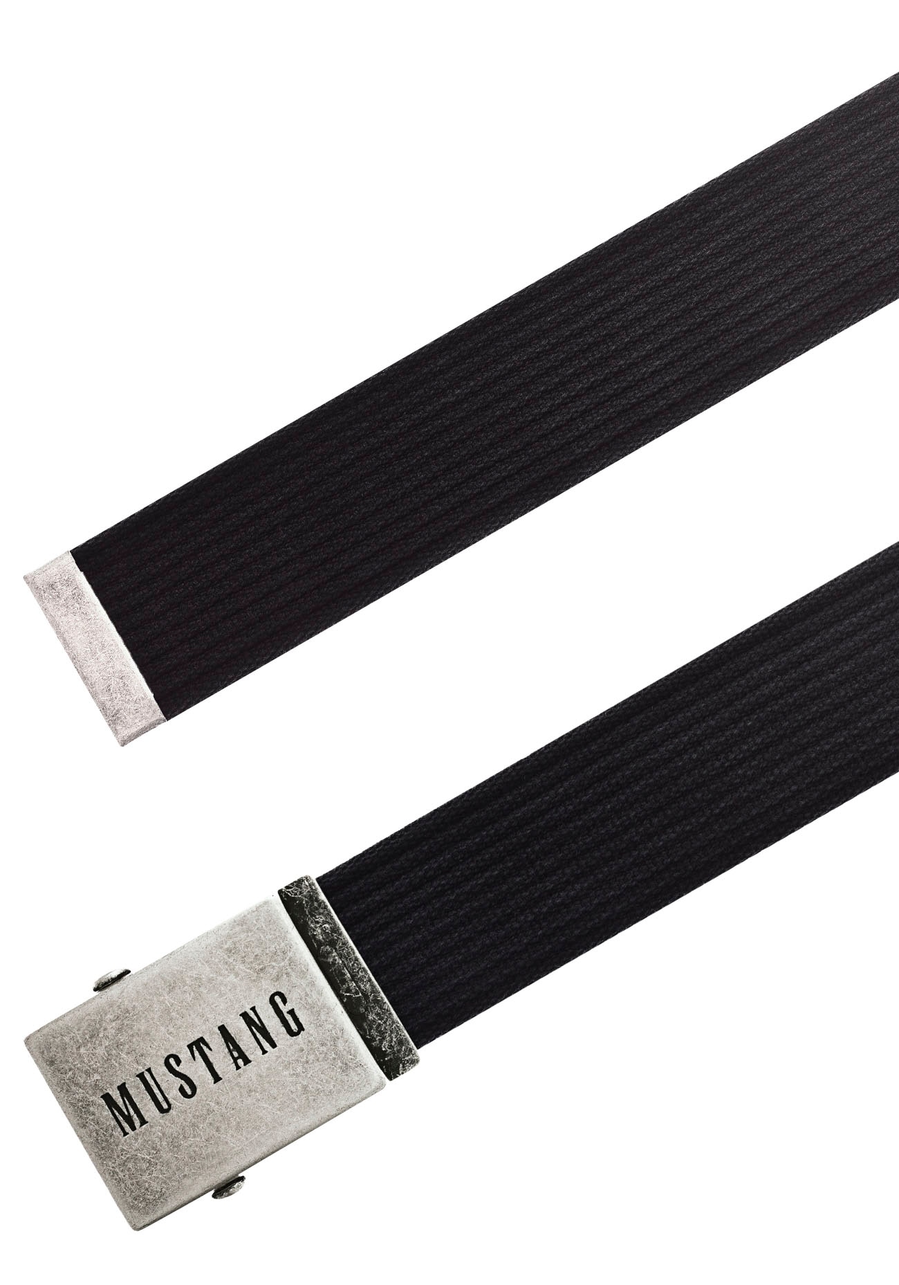 MUSTANG Stoffgürtel Gewaschenes Rillenband, Klemmverschluss aus mattem Silber, 4 cm