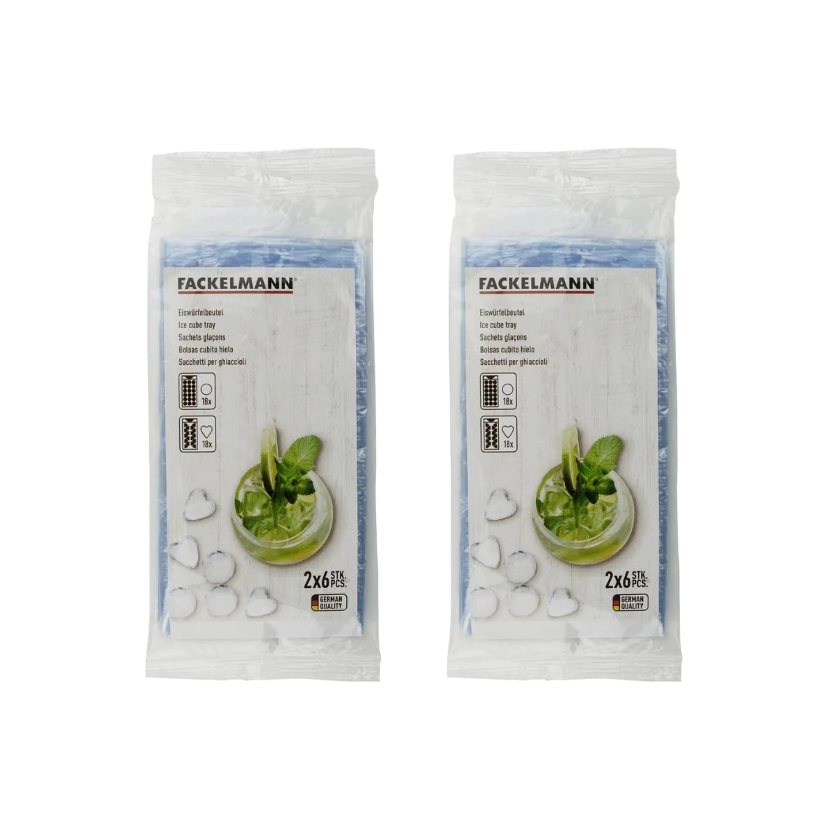 Lot de 24 sachets glaçons jetable cœur et ovales Fackelmann