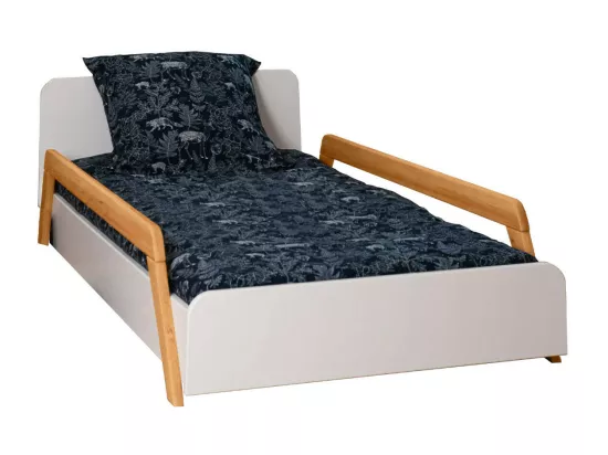 Lit enfant évolutif avec barrières 90x190 cm bois massif blanc et bois DIXIA