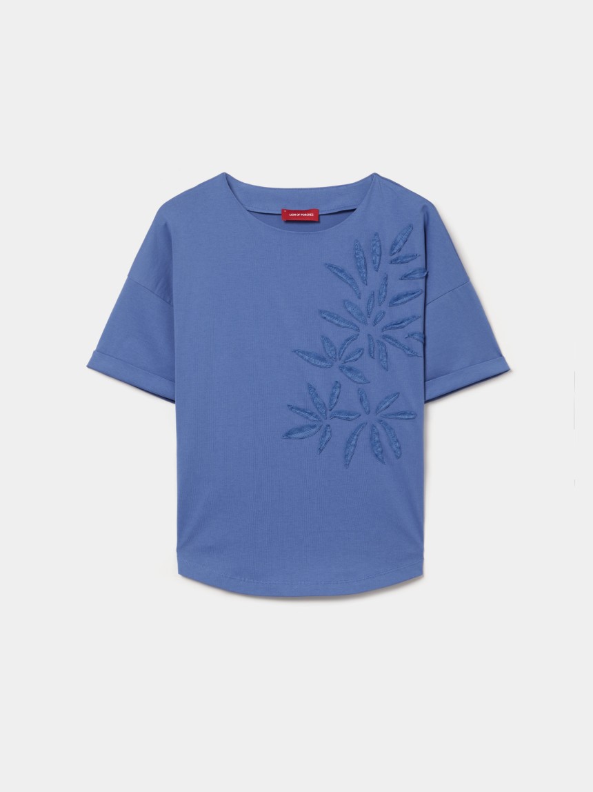 T-shirt de manga curta com aplicação de folhas
