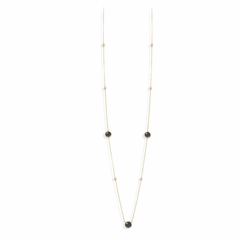 Collier Long Sautoir Argent Doré Valentine Cristal Noir