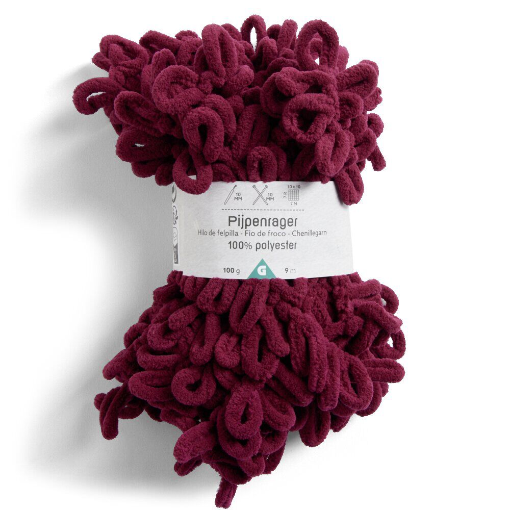 Pelote fil à tricoter 9m effet chenille polyester rouge bordeaux 100g