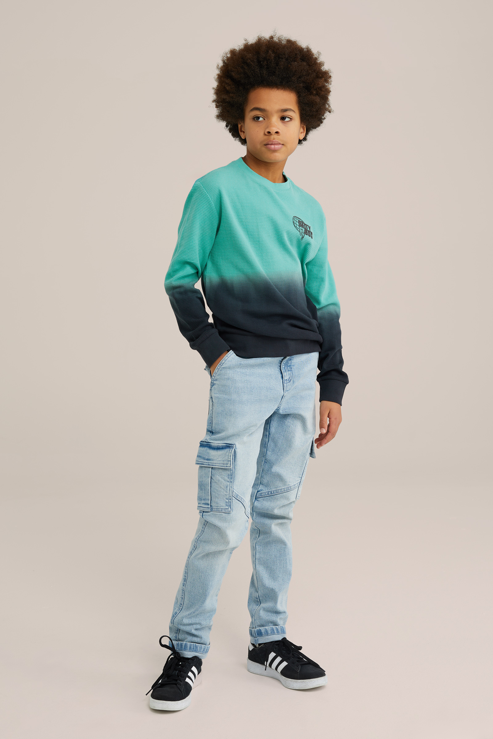 Jongens T-shirt met structuur WE Fashion Lichtgroen