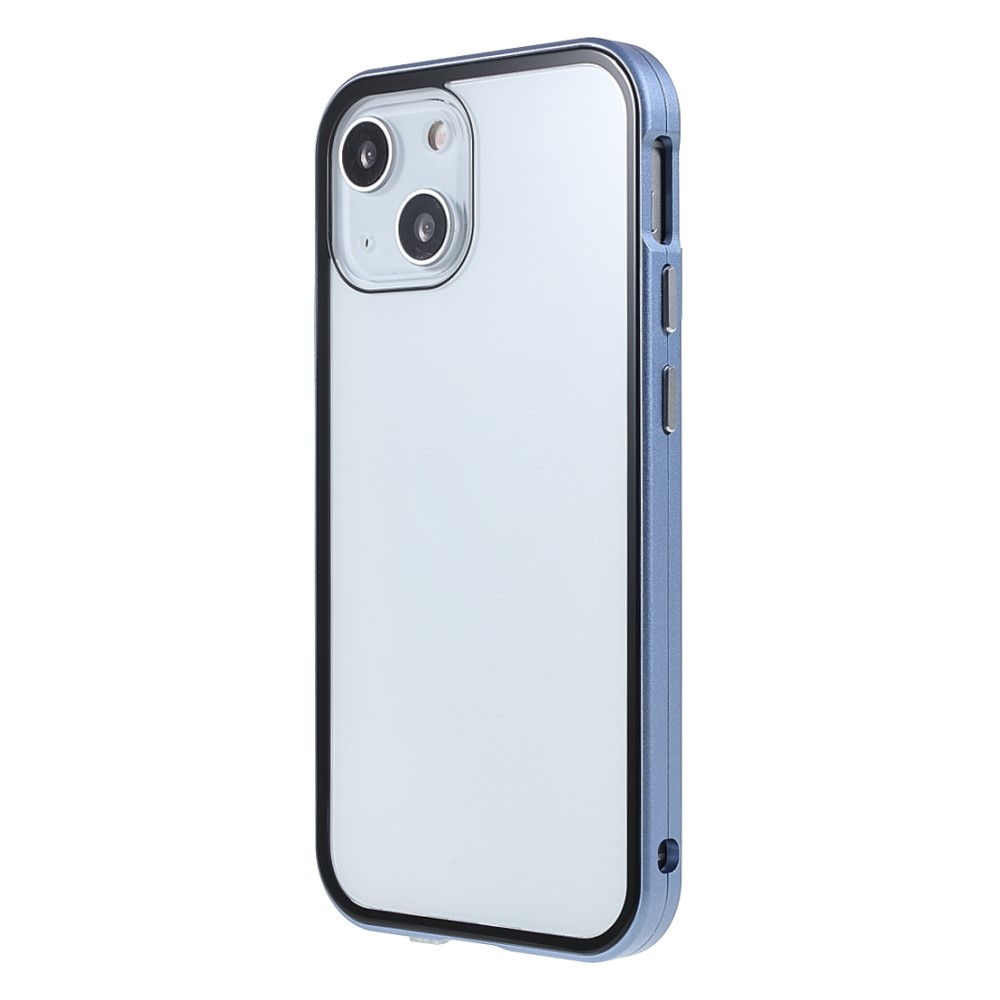 iPhone 13 Magnetische Alu Schutzhülle mit Panzer Glas Backcover   Privacy Displayschutz (Magnet-Technologie) - Blau