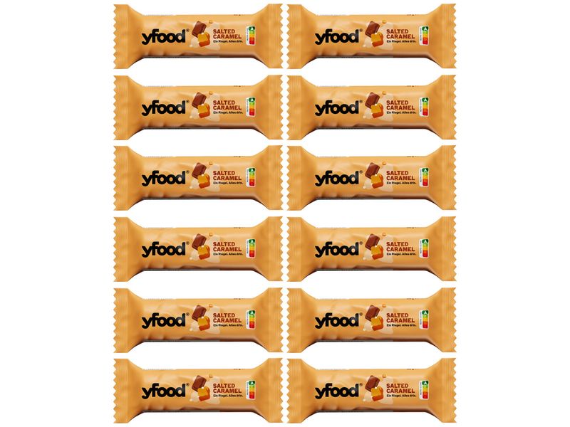 YFOOD Riegel Salted Caramel 12 x 60 g High-Protein Riegel ohne Zuckerzusatz