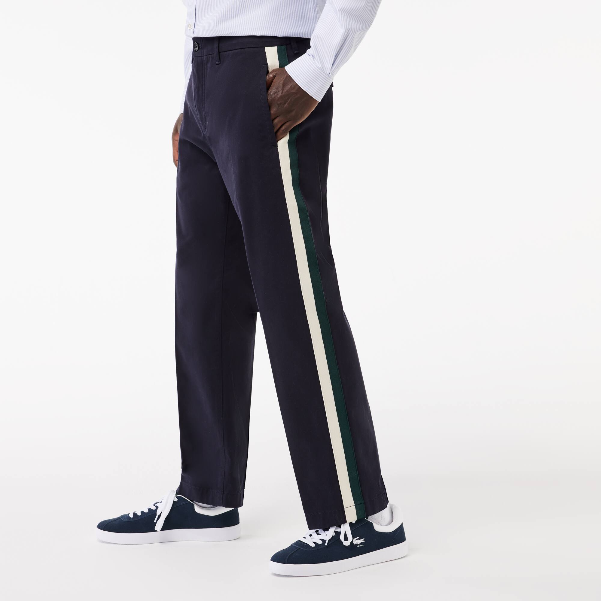 Pantalon chino straight fit à bandes contrastées Pantalons & Shorts - Bleu - Lacoste - Homme