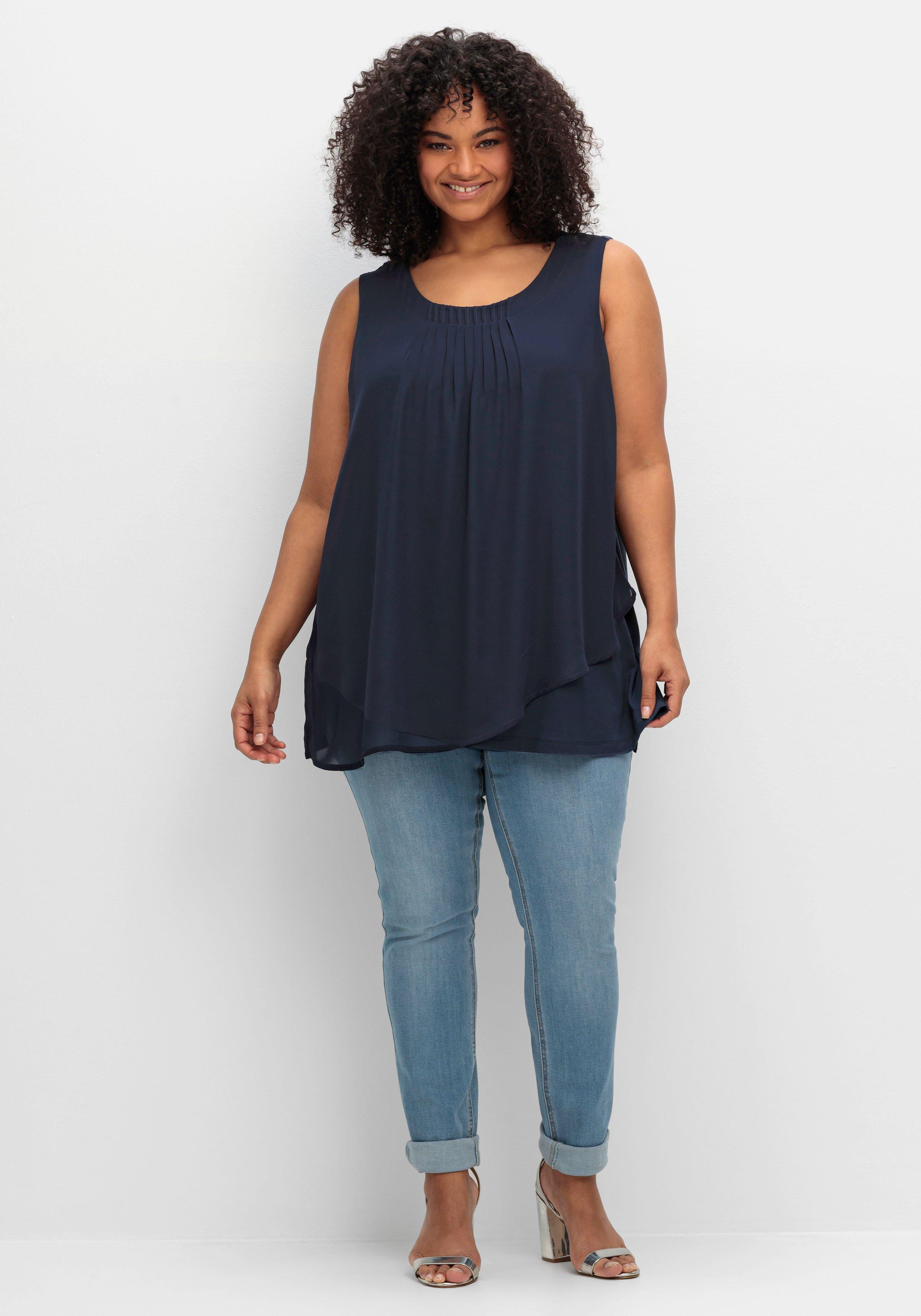 Doppellagiges Top aus Chiffon und Jersey