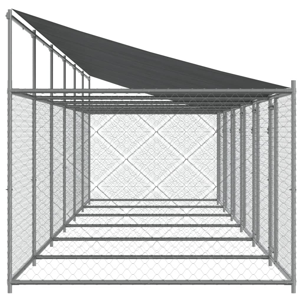 Gaiola para cães vidaXL com teto e portas, aço galvanizado, cinza, 10x2x2 m