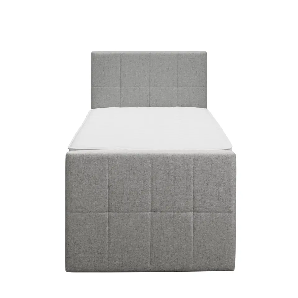 Boxspring met voetbord Liv geblokt - lichtgrijs - 90x200 cm - ronde poot