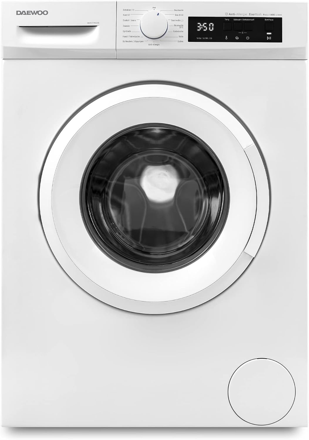 Daewoo WM914T1WA0DE Waschmaschine Frontlader, 9 kg, 1400 U/min, Advanced Inverter Motor, 15 Programme inkl. 15 min Kurzprogramm, AquaStop, Weiß