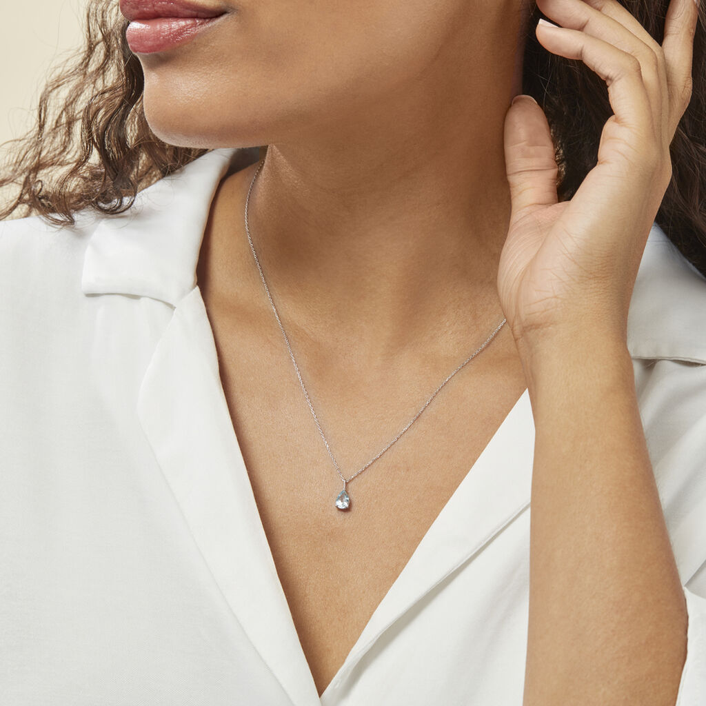 Collier Goutte Or Blanc Topaze