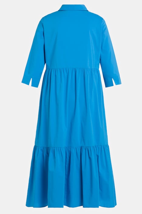 Midikleid, Volantsaum, Hemdkragen, 3/4-Arm