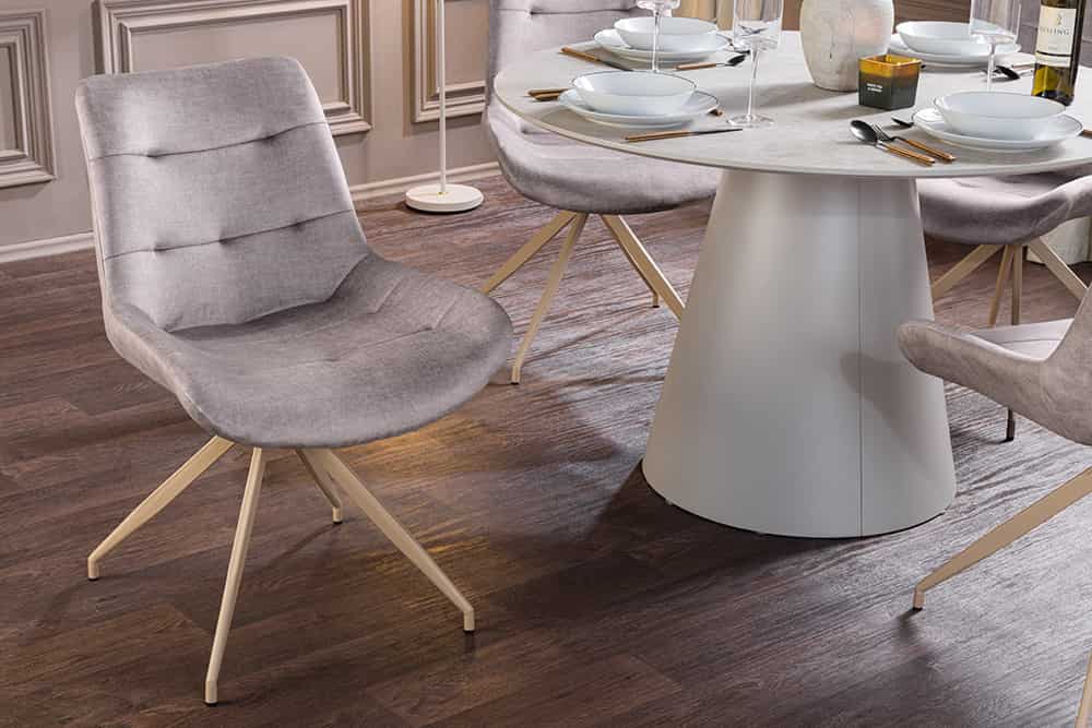 Design Stuhl DIVANI taupe Samt beiges Metallgestell
