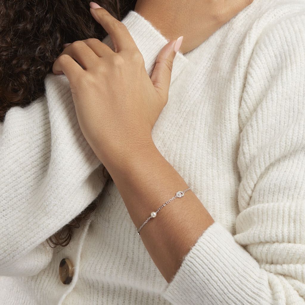 Bracelet Anilie Argent Blanc Perle De Culture Et Oxyde De Zirconium