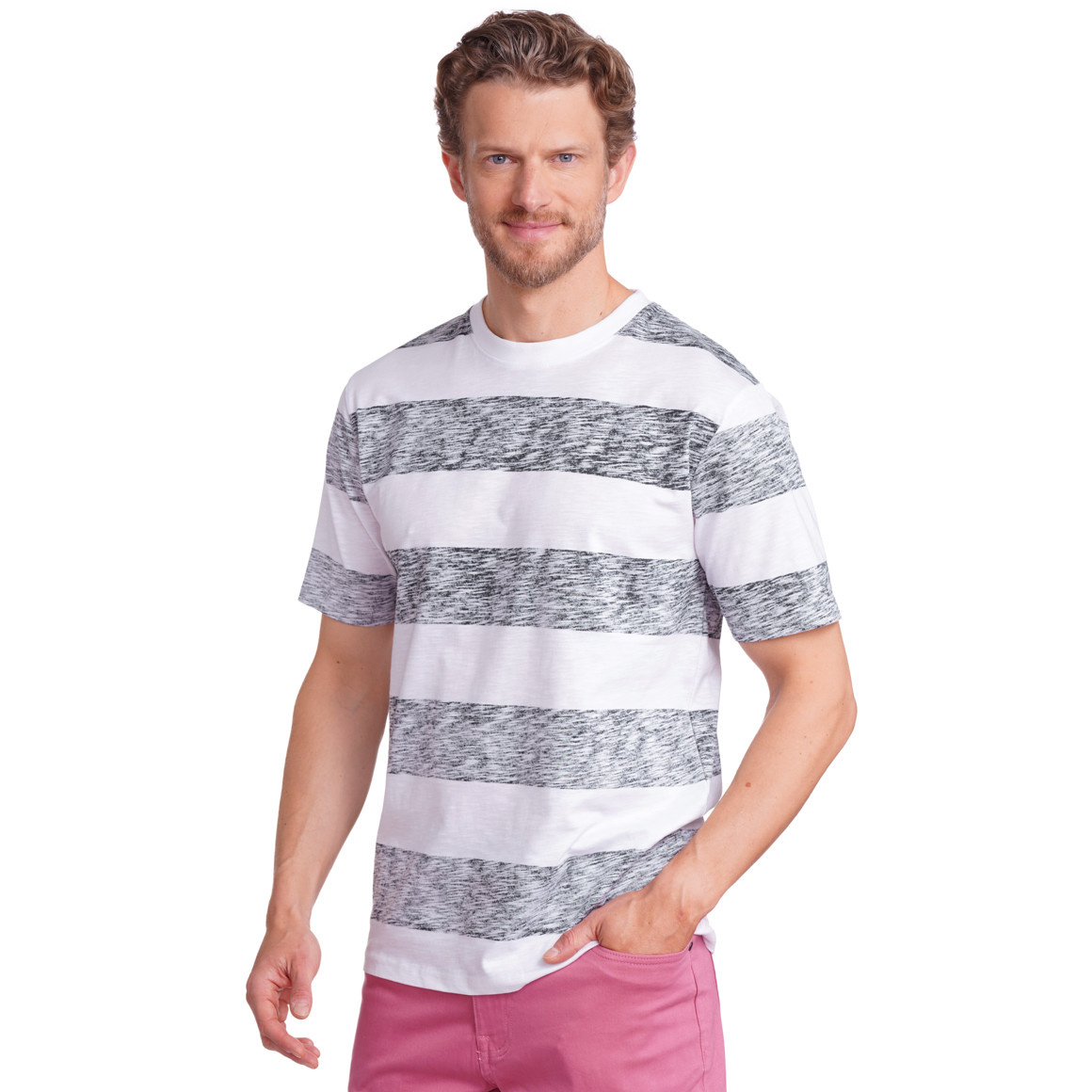 VanVaan Denim Herren T-Shirt mit Blockstreifen dunkelblau / weiss