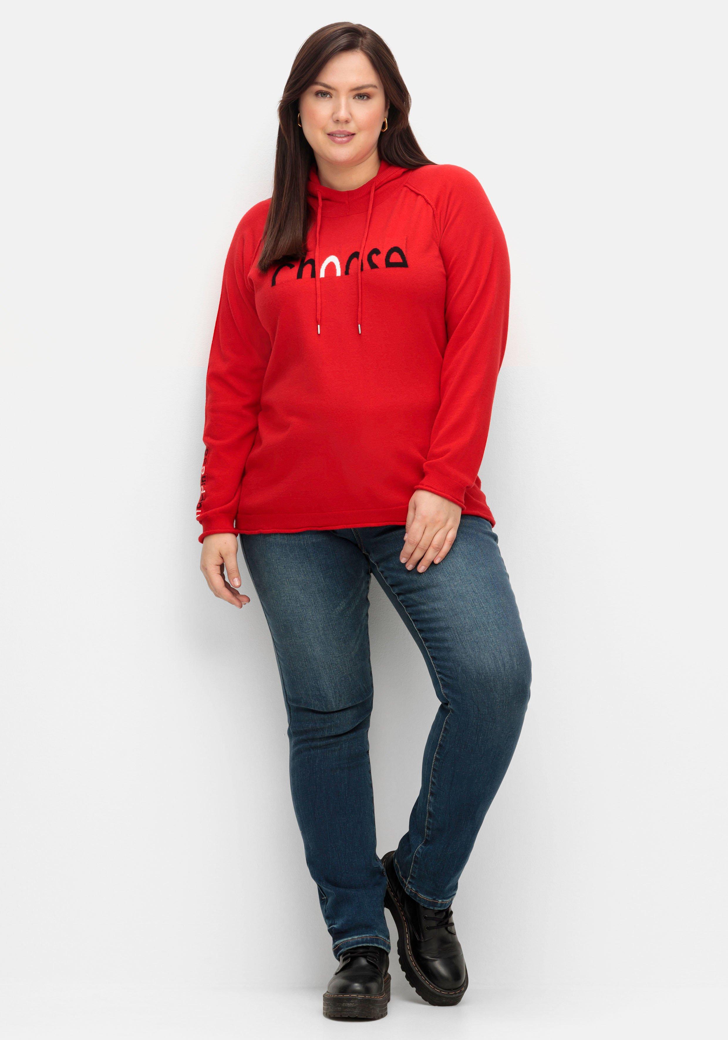 Kapuzenpullover mit Wording im Intarsienstrick