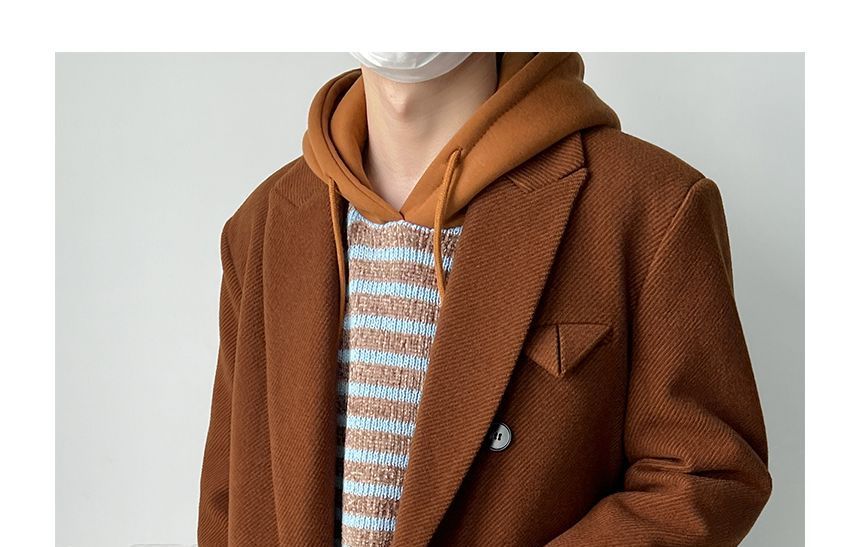 Freehop - Peak Lapel Plain Midi Double-Breasted Coat