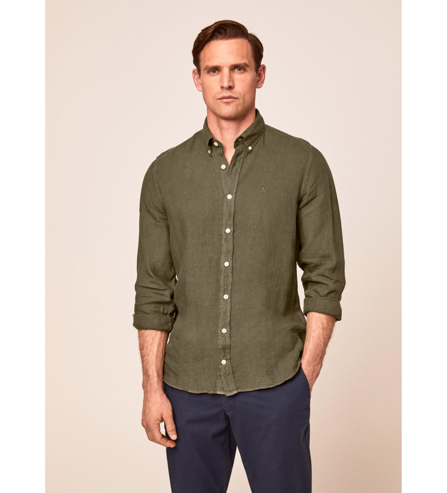 Camisa de linho Hackett verde slim fit
