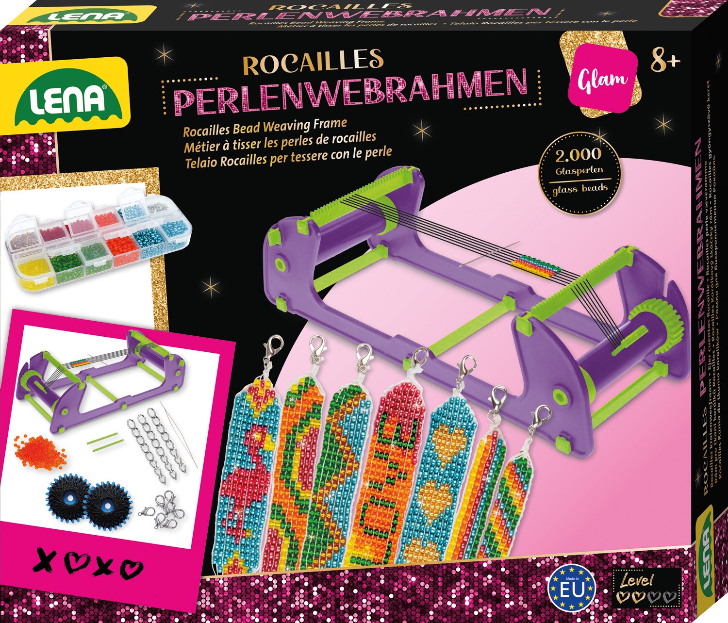 Rocailles Perlenwebrahmen, Faltschachtel