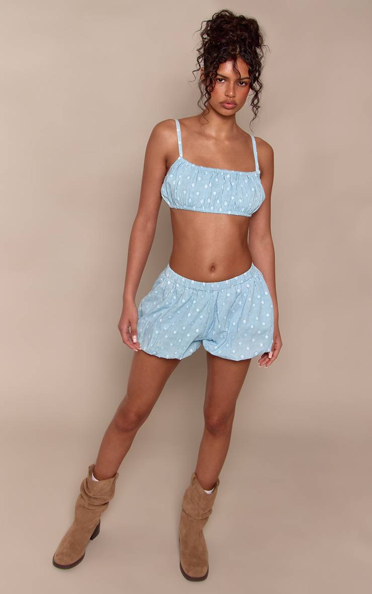Bleu Layette Ensemble Coordonné Brassière En Coton À Pois