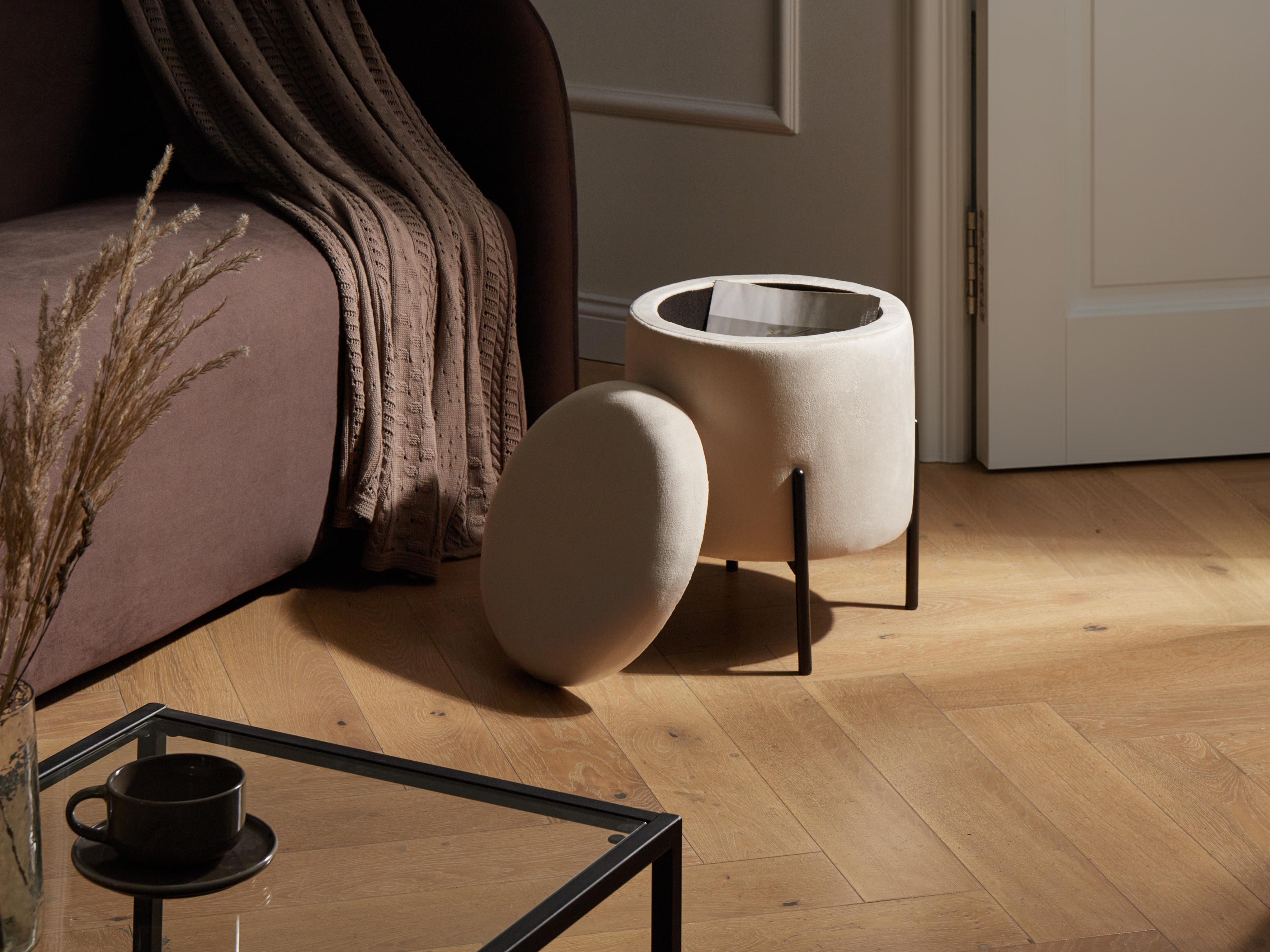 Poef met opbergruimte WENONA Fluweel Lichtbeige