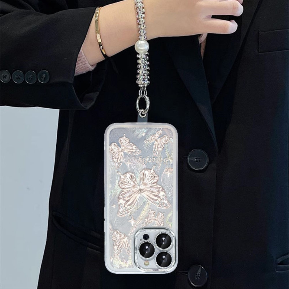iPhone 13 Pro Gummi Case Schutzhülle mit Handschlaufe   Kameraschutz - Butterfly