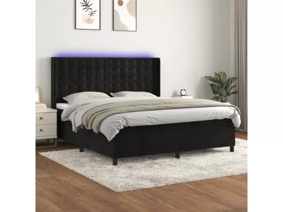 Sommier tapissier avec matelas et LED Noir 180x200 cm Velours