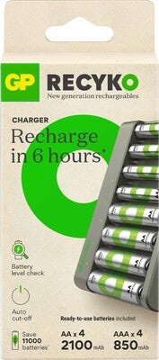 GP Batterier Recyko E821 8-Slot Charger, 4 AA + 4 AAA