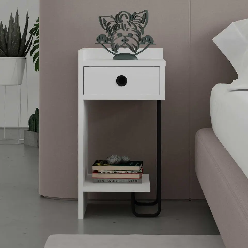 Emob Stijlvol Wit Nachtkastje - Woody Mode - 100% Melamine Gecoat