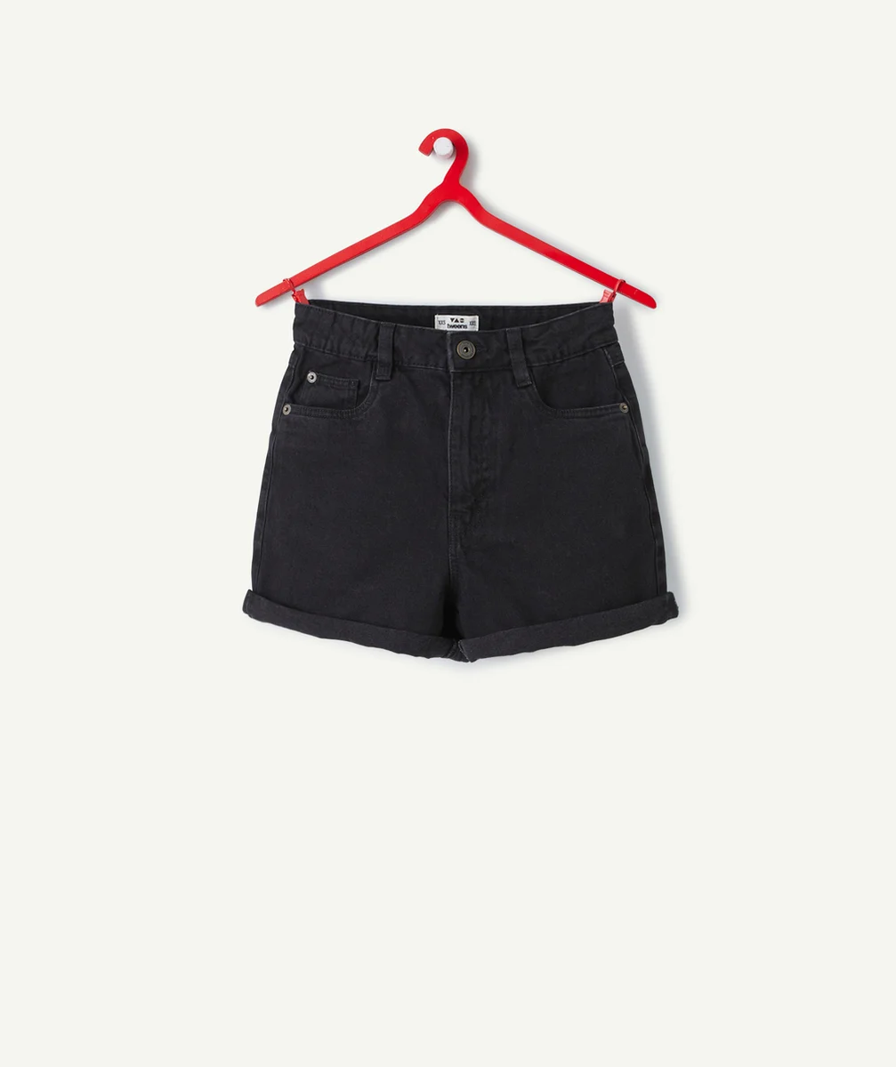 short taille haute fille en denim low impact noir