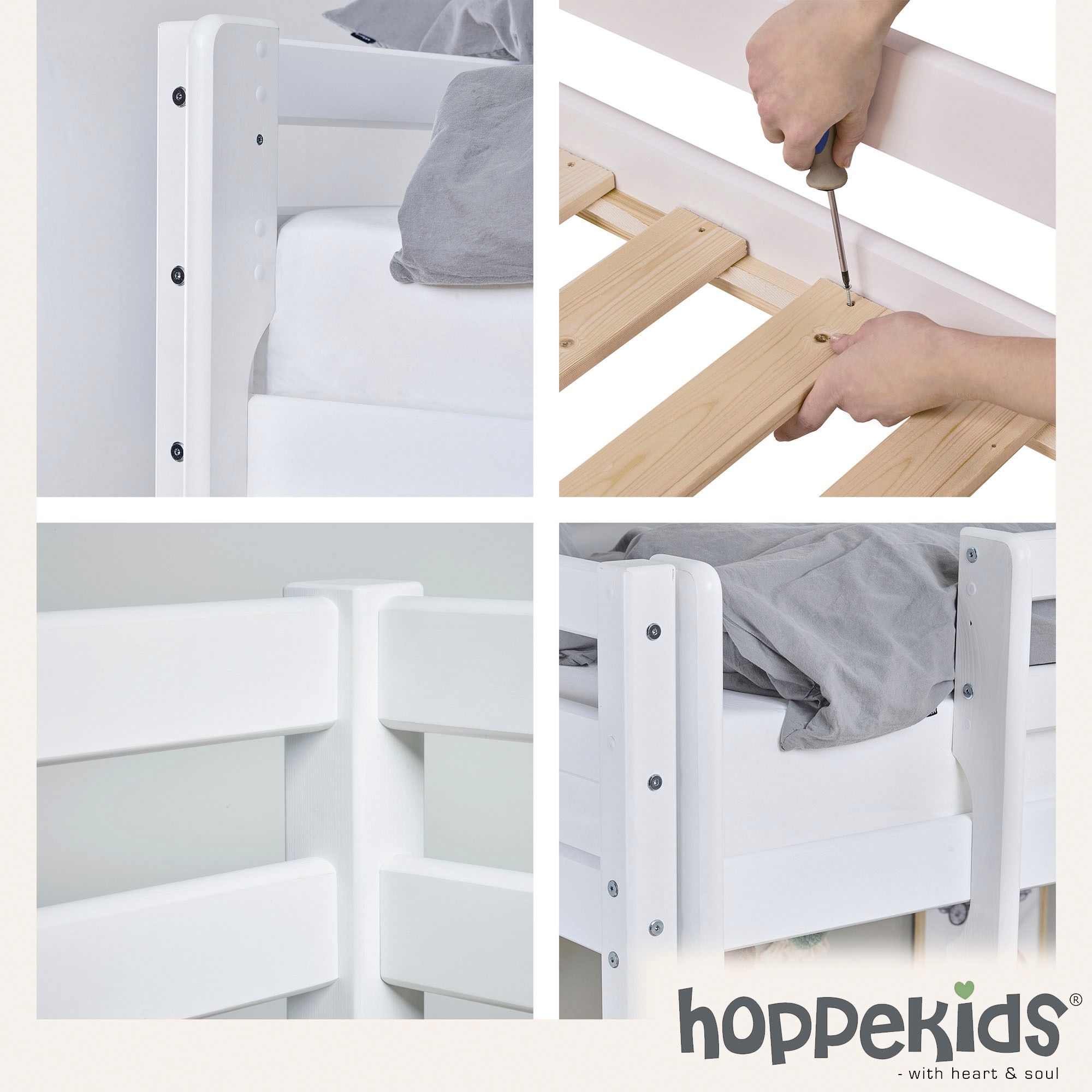 Hoppekids Hochbett »Winter Wonderland» 90x200cm mit Vorhang & Matratze« Set,  FSC® zert Massivholz, 10 Jahre Garantie auf Fertigungsfehler