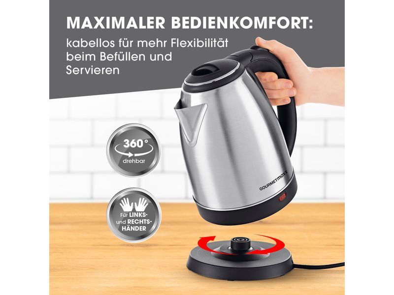 GOURMETmaxx Wasserkocher 1.8 l, Schwarz/Silber Edelstahl Wasserkocher