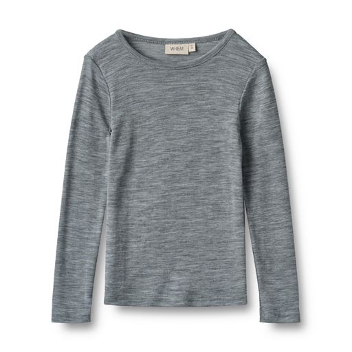 Wheat Alfie Wool T-shirt, Melange Grey, 128 cm