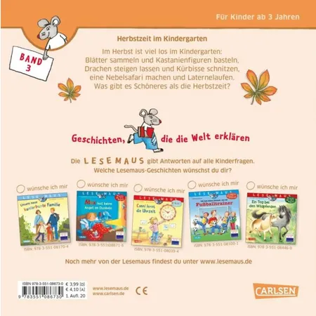 Carlsen Verlag LESEMAUS 3: Herbstzeit im Kindergarten